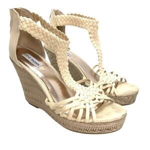Steve Madden RISE Womens Cream Ivory Espadrille Wedge Platform Shoes Sandals  9